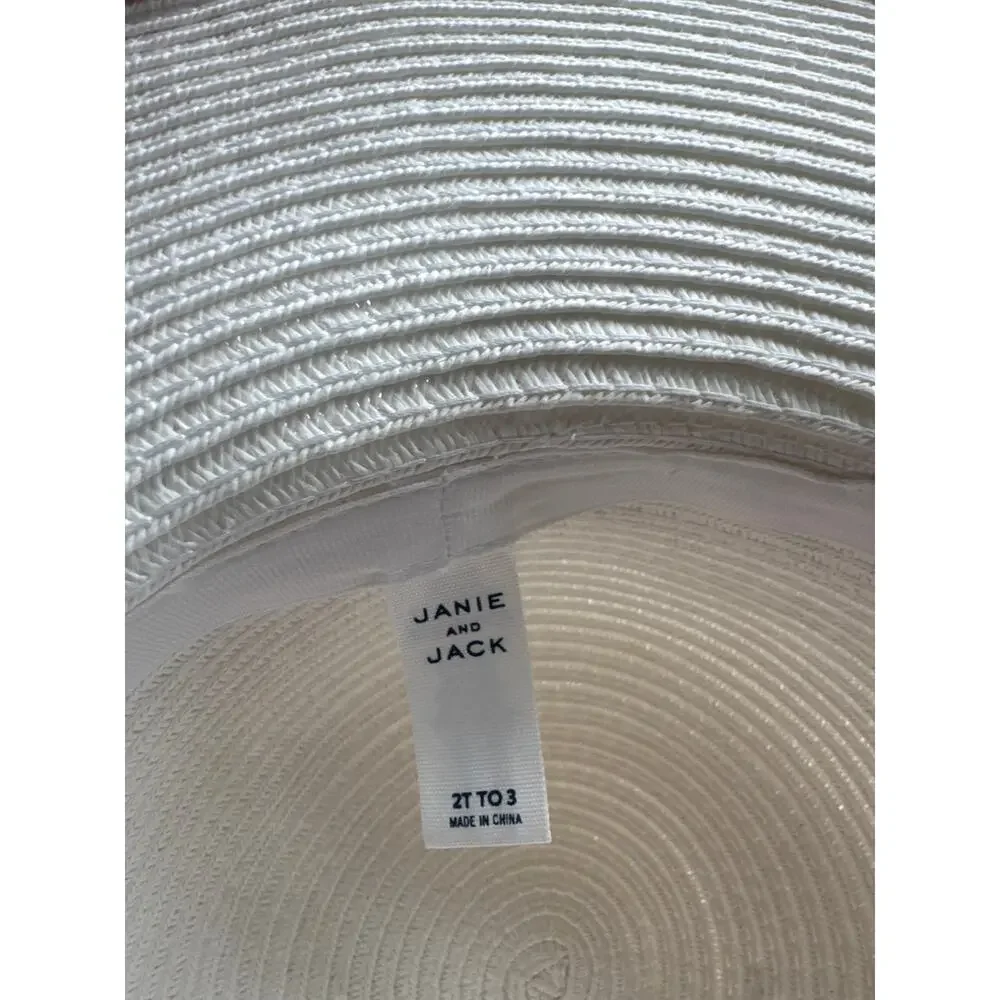 Janie and Jack Girls White Straw Sun Hat Bow Accent Size 2T To 3 Toddlers Easter